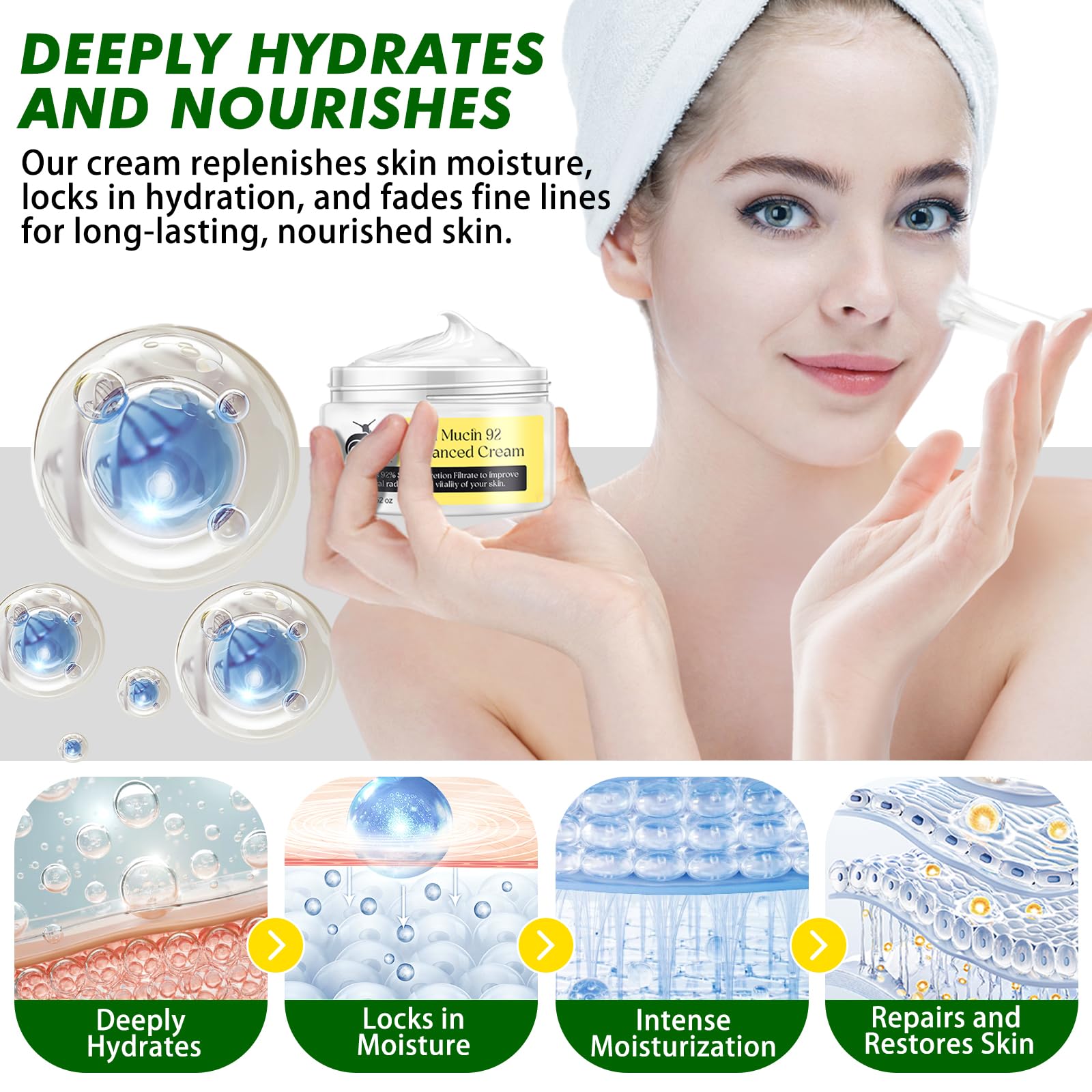 Snail Mucin 92% Repair Serum Cream - Face Moisturizer Hydrating Anti Age Firming Wrinkle Reduction Daily Repair Snail Mucin Face Cream for Dry & Sensitive Skin, All Skin Types-100 g/3.52 oz