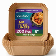 UCRAVO 200 PCS Air Fryer Disposable Paper Liners,Non-Stick Oil Proof Parchment Paper for Air Fryer Basket, Heat Resistant Greaseproof Baking Sheets for Frying,Roasting,Baking,Microwave & Oven Cooking