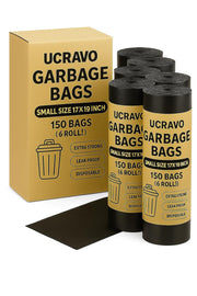 UCRAVO Garbage Bags Small Size 17 x 19 Inch, Pack of 6 Rolls (180 Bags) | Extra Strong Disposable Dustbin Bags for Home, Kitchen, Office, Bathroom | Leak Proof,Durable Black Garbage Covers,Kachra Bag