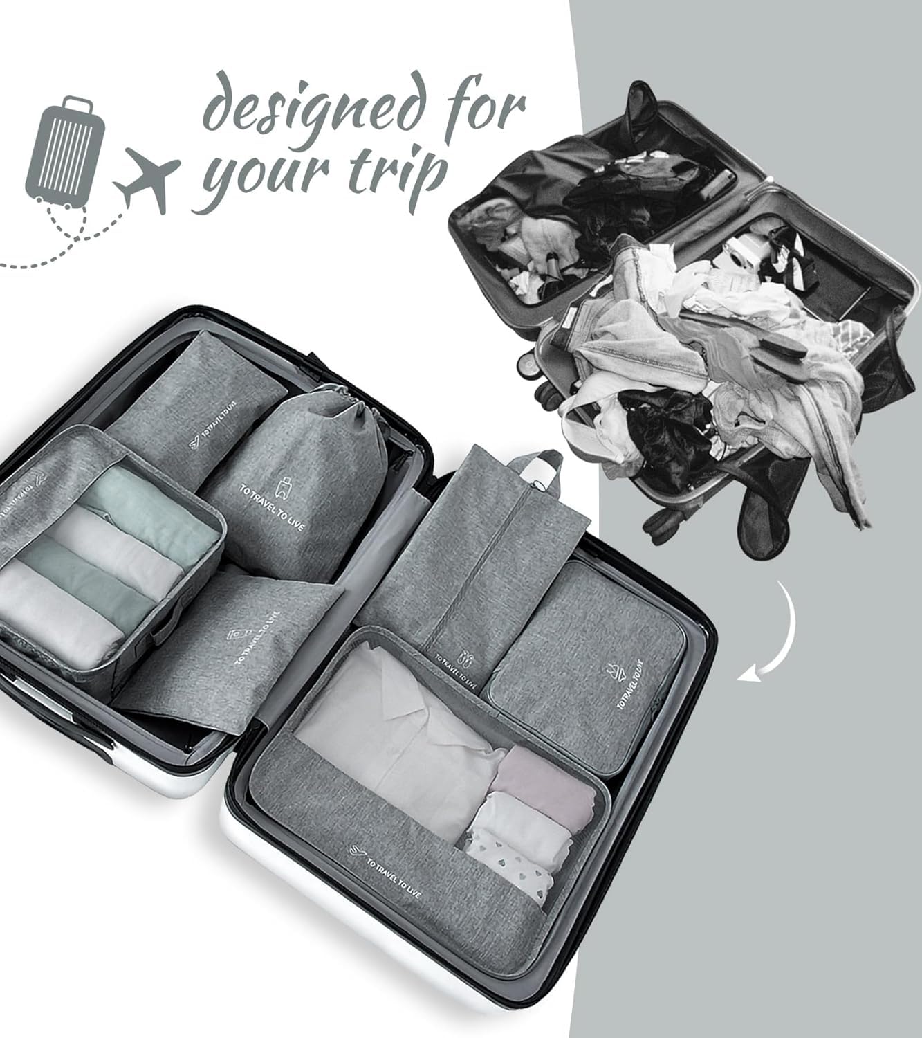 Ucravo Packing Cubes for Suitcases,7 Pcs Travel Luggage Organiser Bags,waterproof Packing Cubes for Backpack Suitcase,travel Essentials Bag Compression Storage Bags,travelling Accessories(grey)