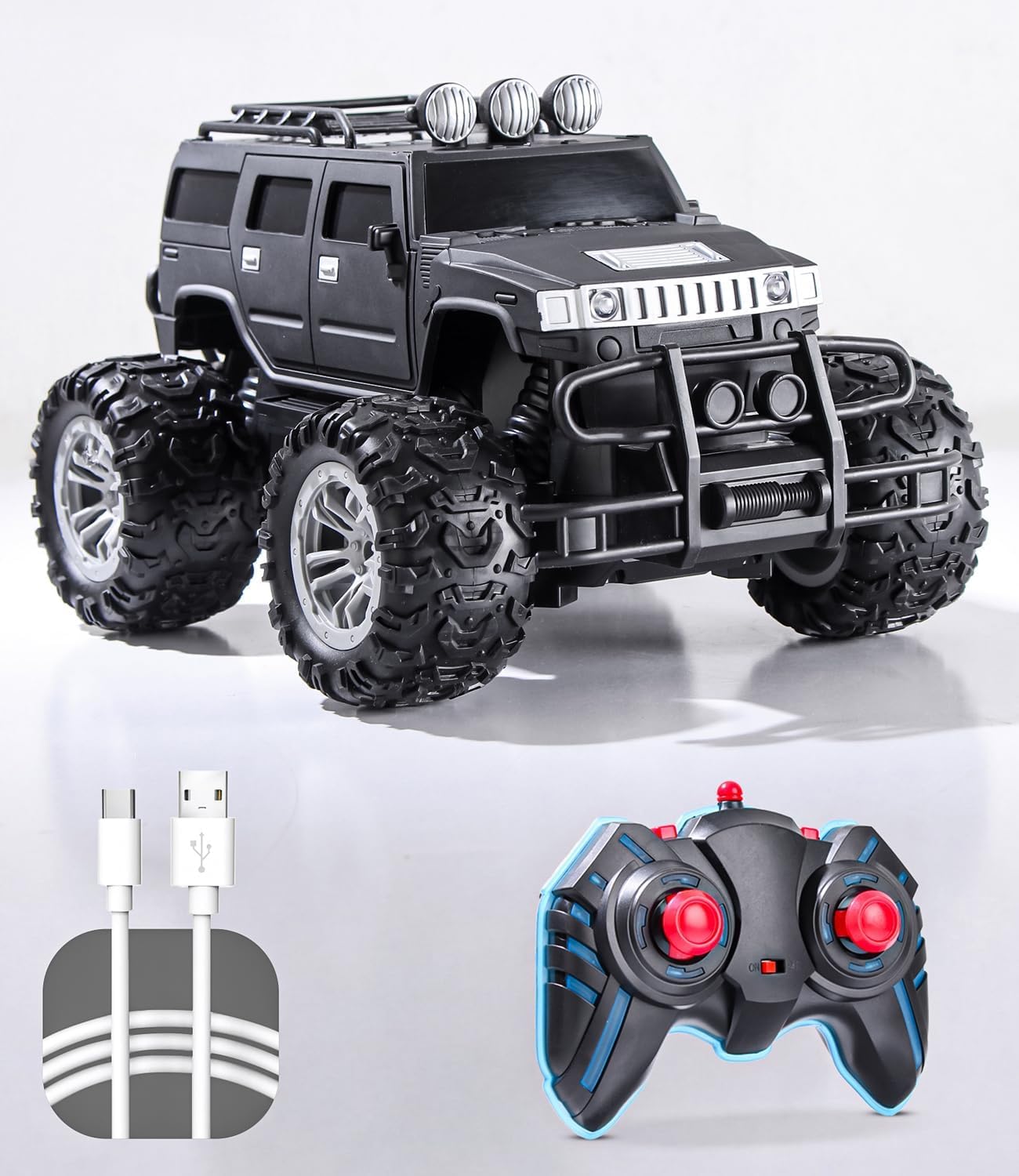 UCRAVO Off Roader RC Car for Boys 6-12 Rechargeable Monster Truck with 4 LED Headlight Modes,2.4GHz Remote Control Car,Lithium Battery,Type-C Fast Charging, All Terrain Off Road Toy Car Gift for Kids