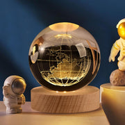 UCRAVO 3D Earth Crystal Ball Night Light Glass Ball Night Lamp with Wooden Base Fantasy Decoration Crsytal Ball LED Galaxy Planet Nightlight Bedroom Decor for Multipurpose Warm White Light(Globe)