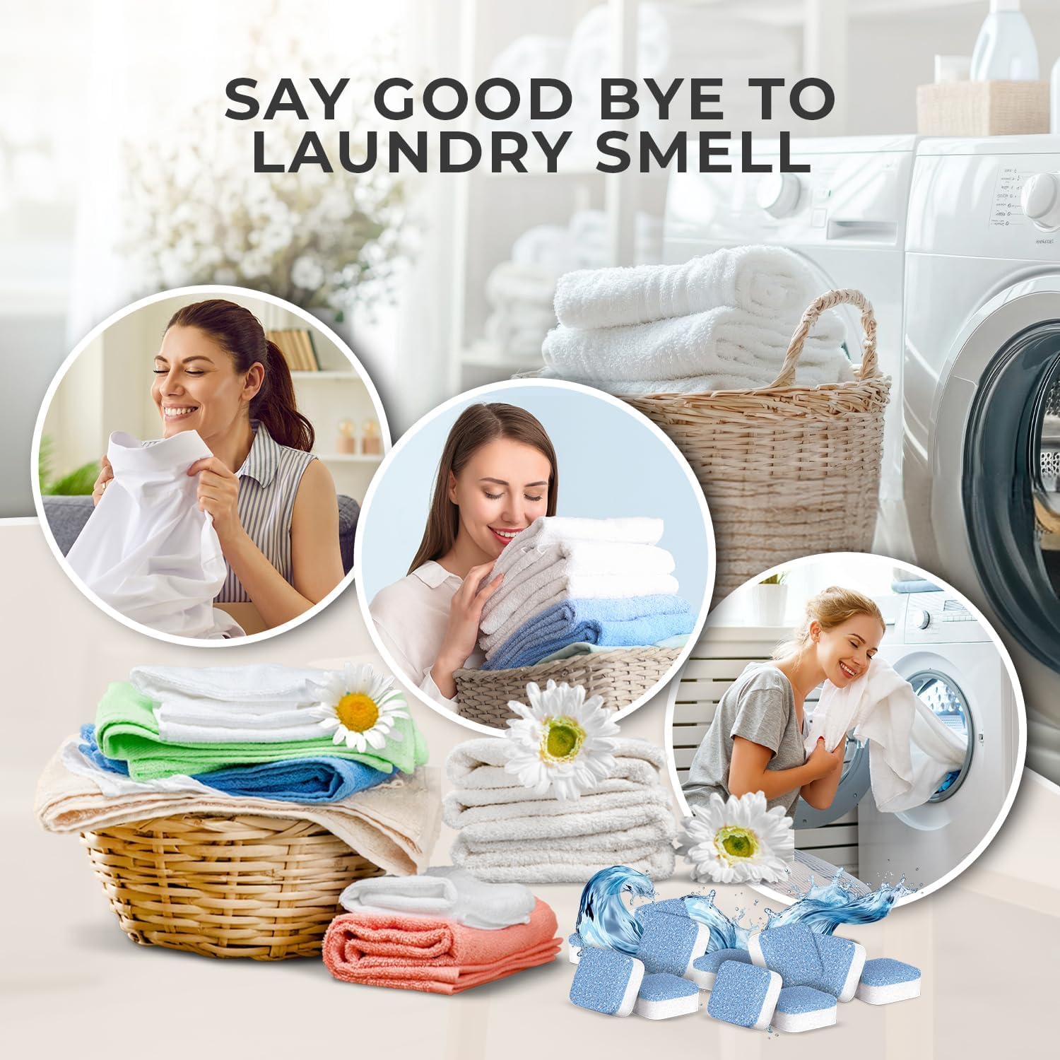 UCRAVO Washing Machine Cleaner Tablets 100 PCS Deep Cleaning Descaler for Front Load & Top Load Washing Machine Removes Odor & Hard Water Residue | Automatic Washing Machine Cleaner Blocks