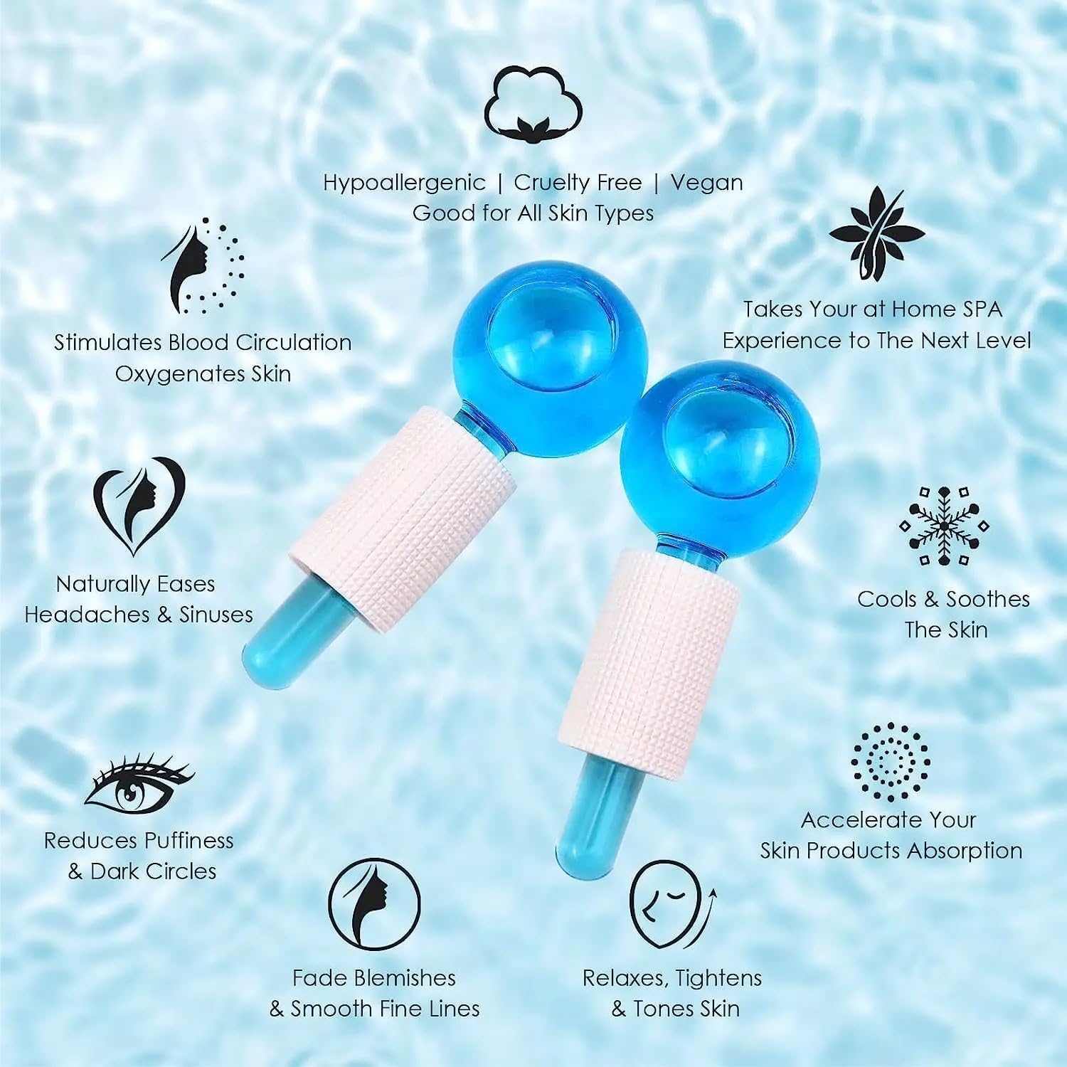 UCRAVO 2PCS Facial Ice Globe Cool Roller Ball for Face & Neck | Skin Tightening Ice Roller for Puffiness, Dark Circles, Open Pores & Wrinkles | Professional Cryo Beauty Massage Tool for Women & Men