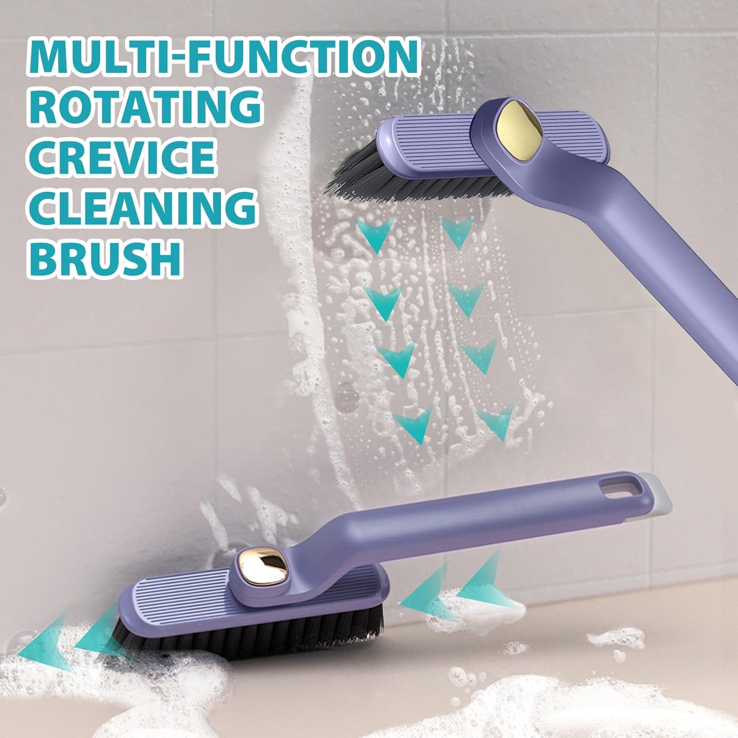 UCRAVO Multi-Function Rotating Grout Crevice Cleaning Brush, Hard-Bristle Crevice Gap Cleaning Brush, Baseboard Cleaner Tool with Handle 360 Degree No Dead Corners Kitchen Gadgets, with Hook