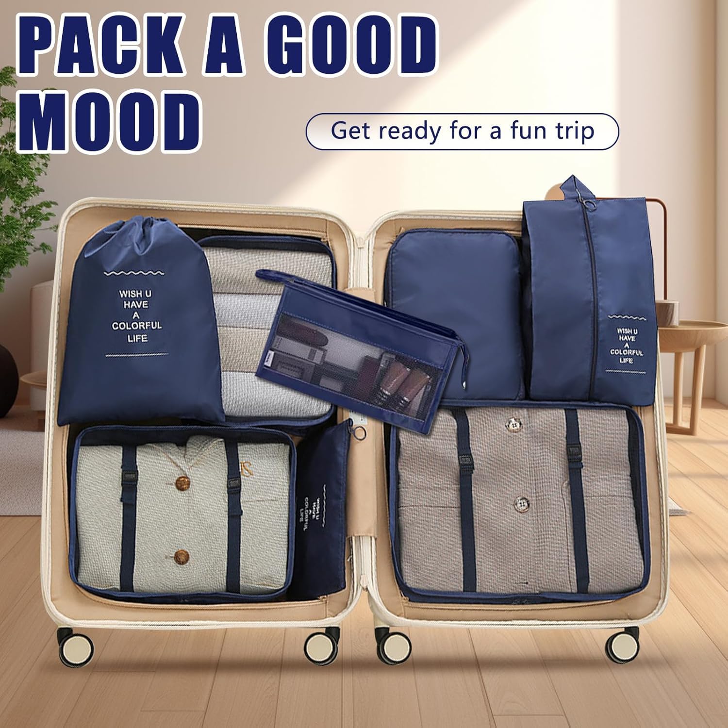 Ucravo Packing Cubes for Suitcases,7 Pcs Travel Luggage Organiser Bags,waterproof Packing Cubes for Backpack Suitcase,travel Essentials Bag Compression Storage Bags,travelling Accessories(grey)