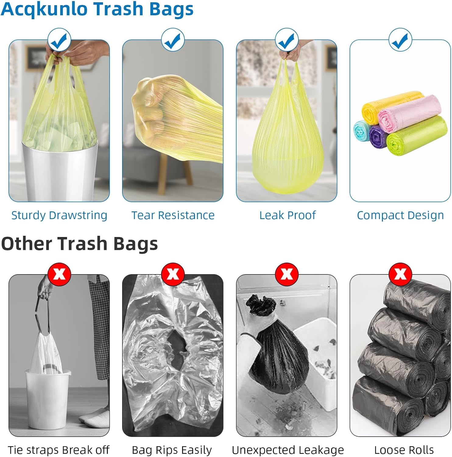 UCRAVO Portable Garbage Bags for Kitchen Dustbin 43x60 cm Disposable Trash Bags with Handles Thick, Leakproof, Biodegradable Polybin Bags for Home,Office,Car,Bathroom,Wet & Dry Waste Multicolor Rolls