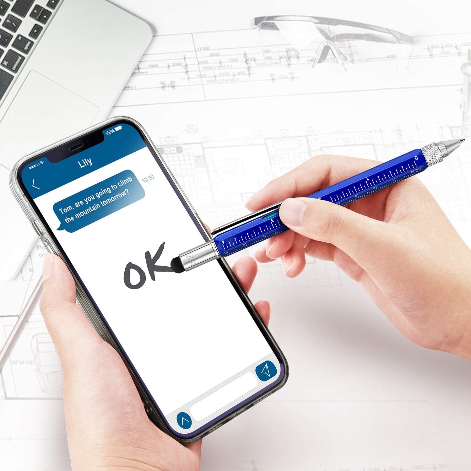 UCRAVO Gift Pen for Men 6 in 1 Multitool Tech Tool Pen Screwdriver Pen with Ruler, Levelgauge, Ballpoint Pen and Pen Refills, Unique Gifts for Men