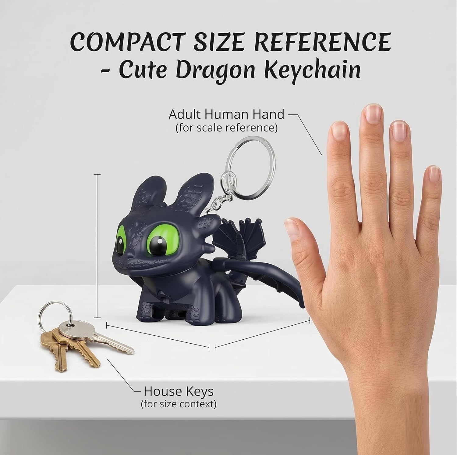 UCRAVO Dragon Keychain Toy with LED Light & Moving Wings – Night Fury Glowing Dragon Keyring | Mini Fantasy Creature Keychain for Car Keys, Bike, Backpack Accessory, Bag Charm & Kids Gift