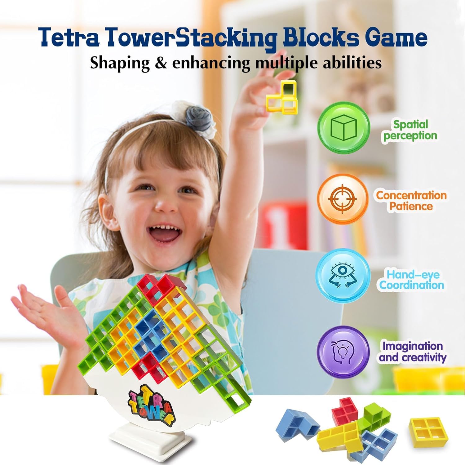 UCRAVO Tetra Tower Game, Tetris Balance Toy Tower, Creative Stacking Toy, Funny Stacking Blocks Balancing, Children's Building Blocks Balance Game for Boys and Girls from Years 3+