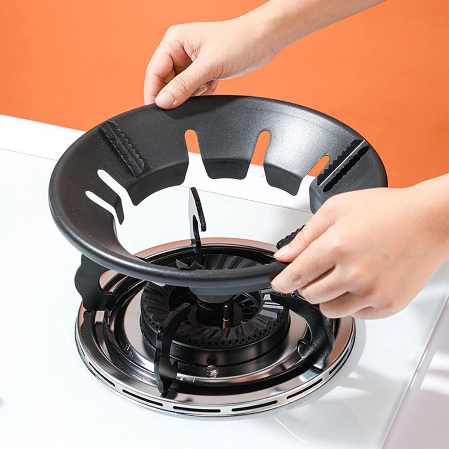 UCRAVO Silver 1Pcs Heavy Material Gas Stove Burner Stand Gas Chula Burner Gas Saver Jali Ring Fire & Windproof Energy Saving, Gas Chula Support Stand 4 Legs Supported For Indian Gas 0.7mm Thickness