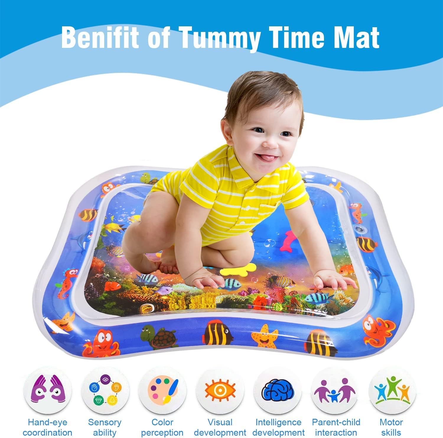 UCRAVO Tummy Time Water Play Mat for Babies & Infants Inflatable Sensory Learning Toy Leakproof Aqua Pad for Newborn 3-12 Months Activity Play Center for Baby Development Best Gift for New Parents
