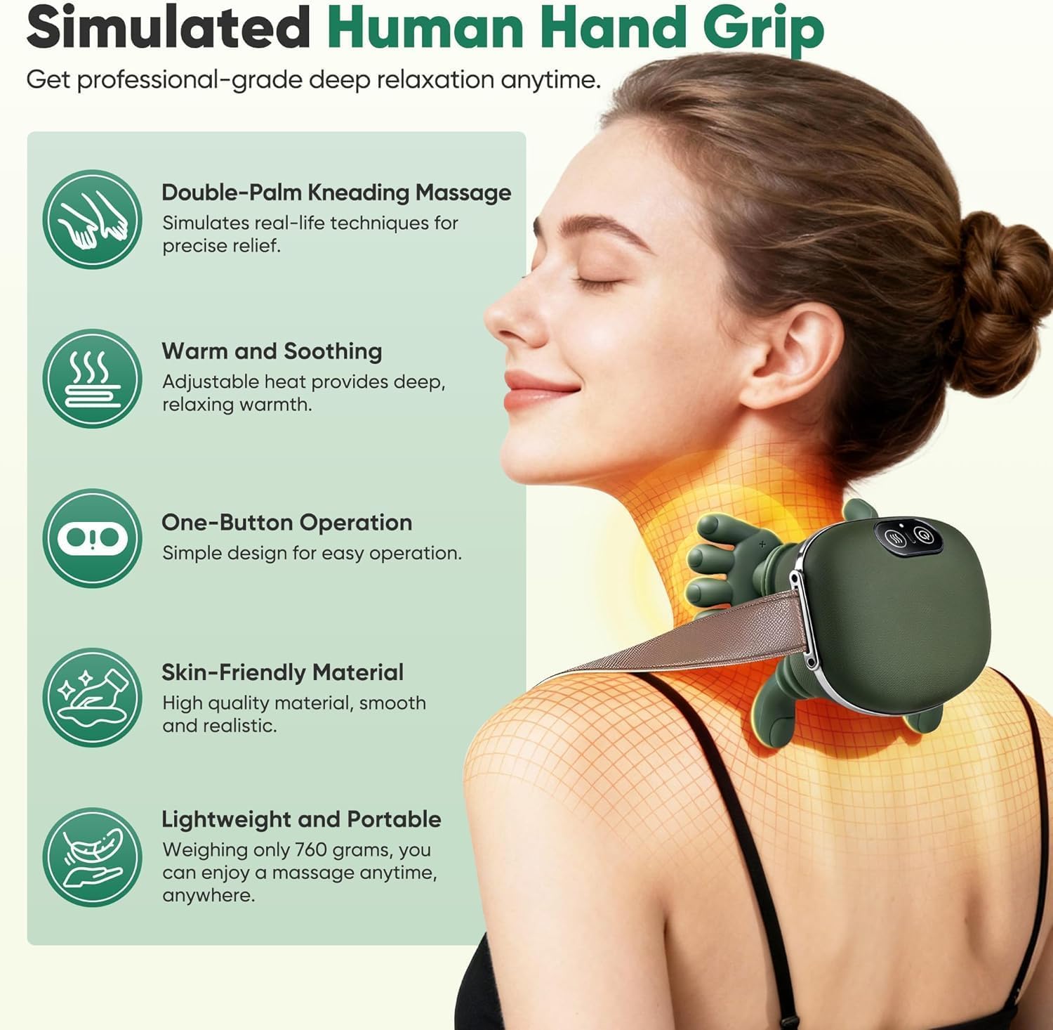 UCRAVO Ergonomic Wearable Neck Massager Pillow with Deep Tissue Kneading,Portable Shoulder & Cervical Relaxation Cushion,Hands-Free Back Support Travel Massage Device for Office,Home,Car StressRelief