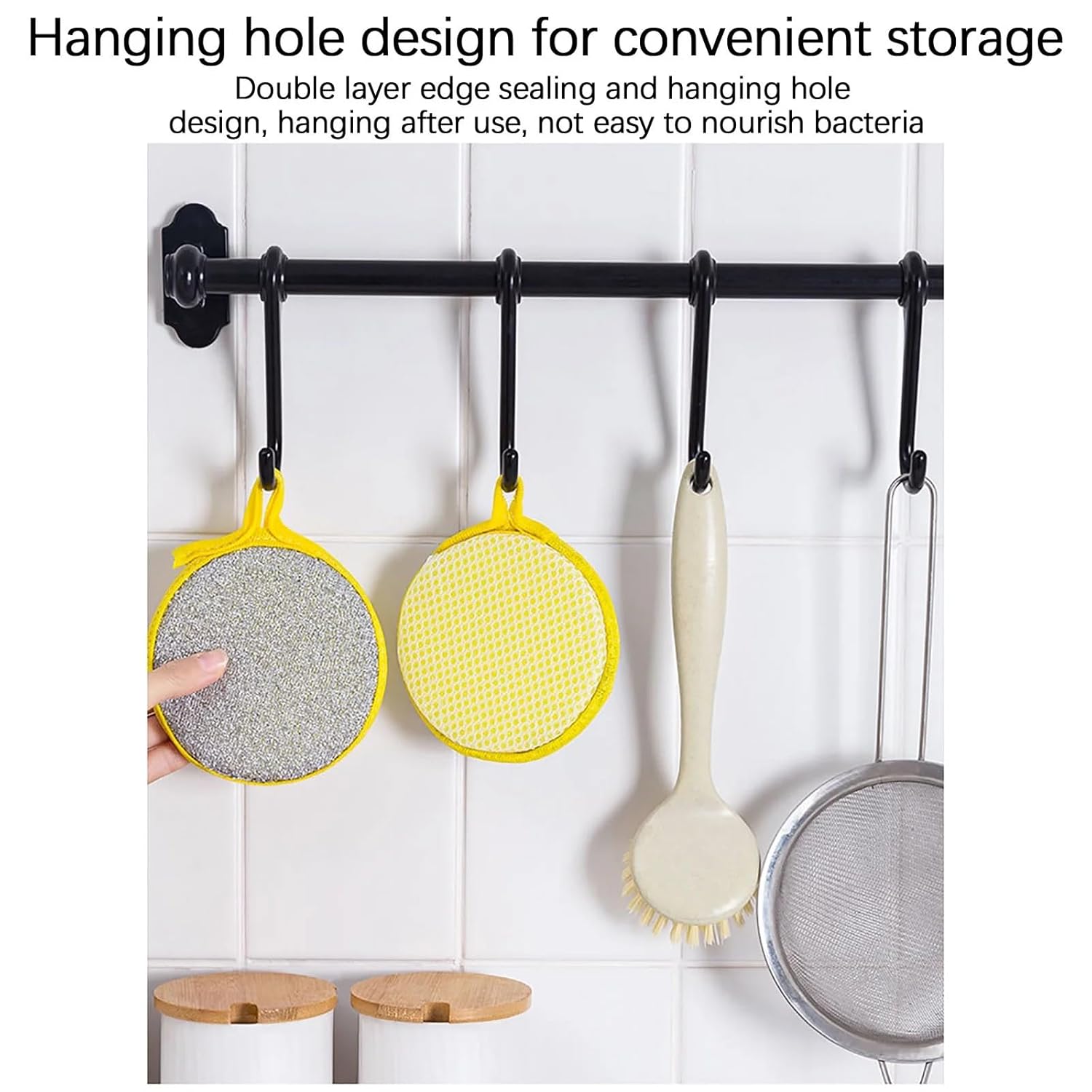 UCRAVO 5PS Dish Sponges, Double Sided Non-Scratch Scrub Cleaning Sponges, Rough Scrubbers Side for Non-Stick Cookware, Soft Microfiber Scrub for Dishes, Household Cleaning Tools for Kitchen Bathroom