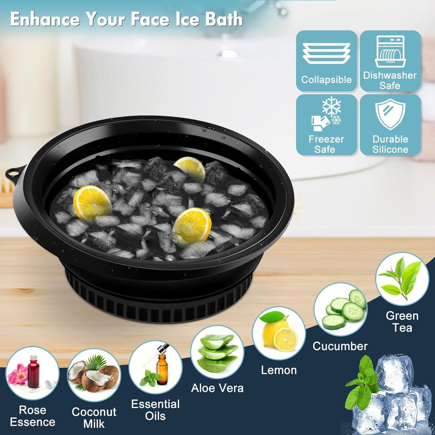 UCRAVO Ice Face Bowl for Skin Care Silicone Ice Facial Bowl with Ice Mold Cold Therapy Ice Bath for Face Icing Tool for Glowing Skin,Pore Tightening, Acne & Puffiness Home Facial Beauty Tool for Women & Men