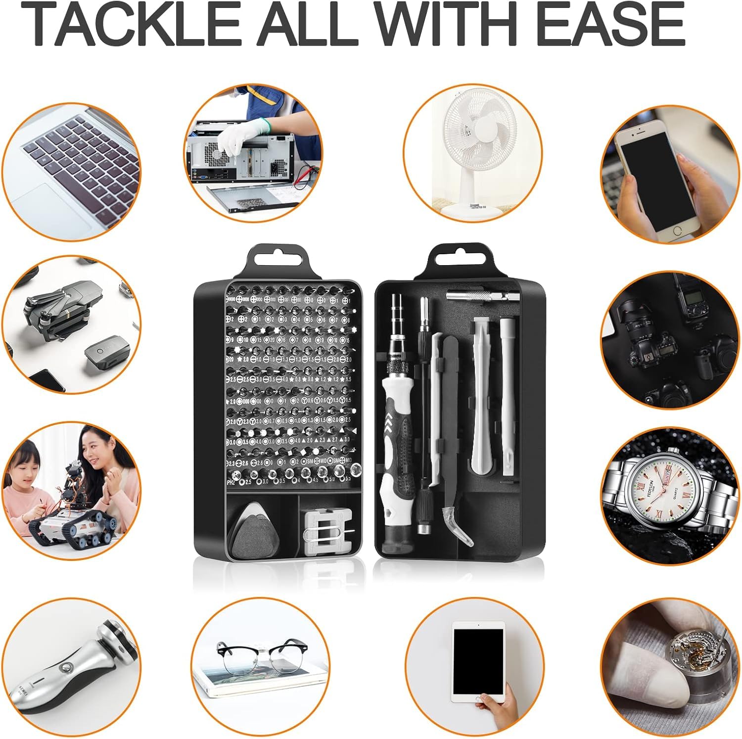 UCRAVO 115 in 1 Precision Magnetic Screwdriver Set with Storage Case | Multi-Bit Repair Tool Kit for Laptop,Watch, Mobile, PC, Eyeglasses, Gaming Console & Electronics Durable Mini Tool Kit (Black)