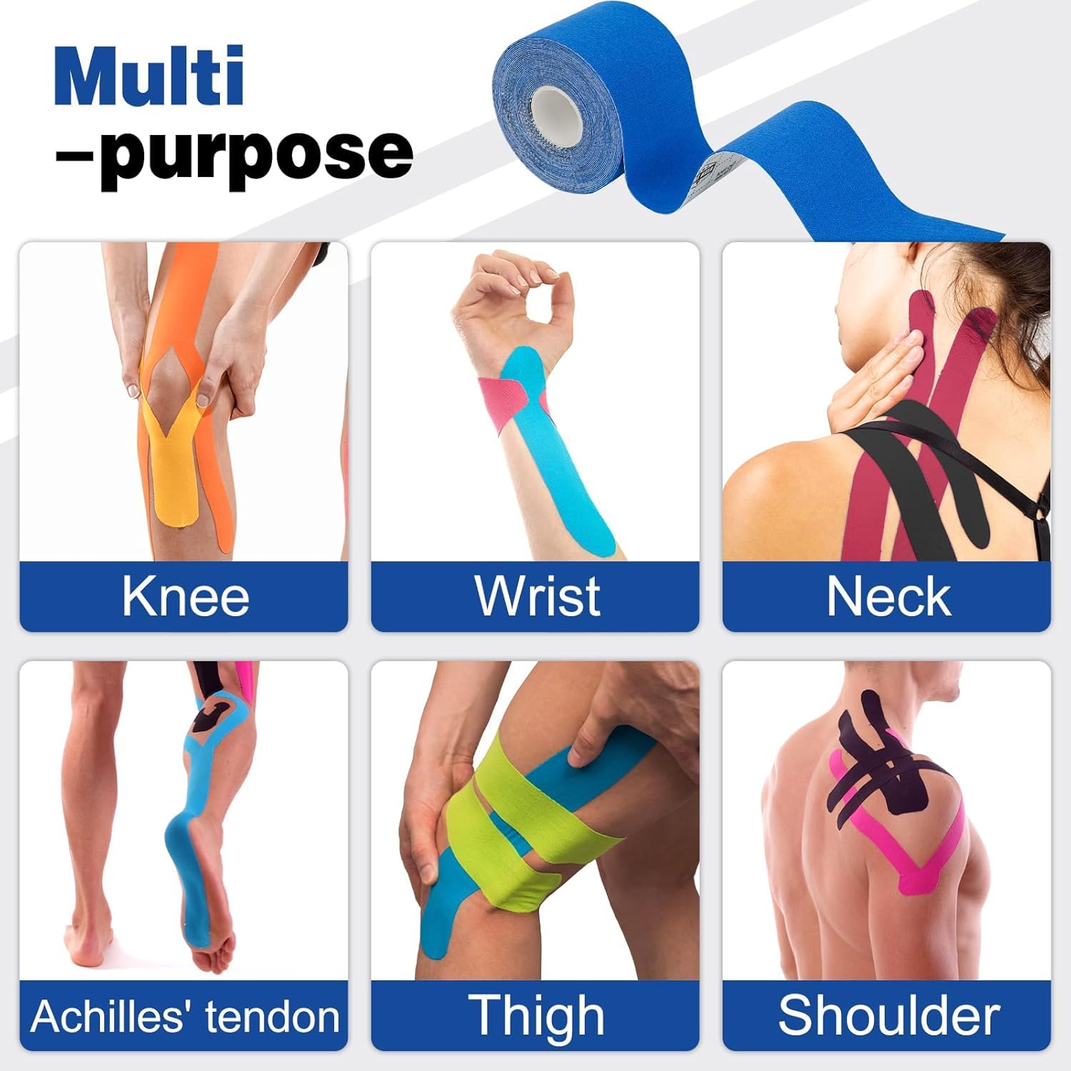 UCRAVO Kinesiology Sports Tape 5CM,Elastic Therapeutic Athletic for Muscle Support,Injury Recovery & Pain Relief,Strong Adhesive Physio Tape for Knee,Shoulder,Back,Ankle & Joint Support,Gym & Sports