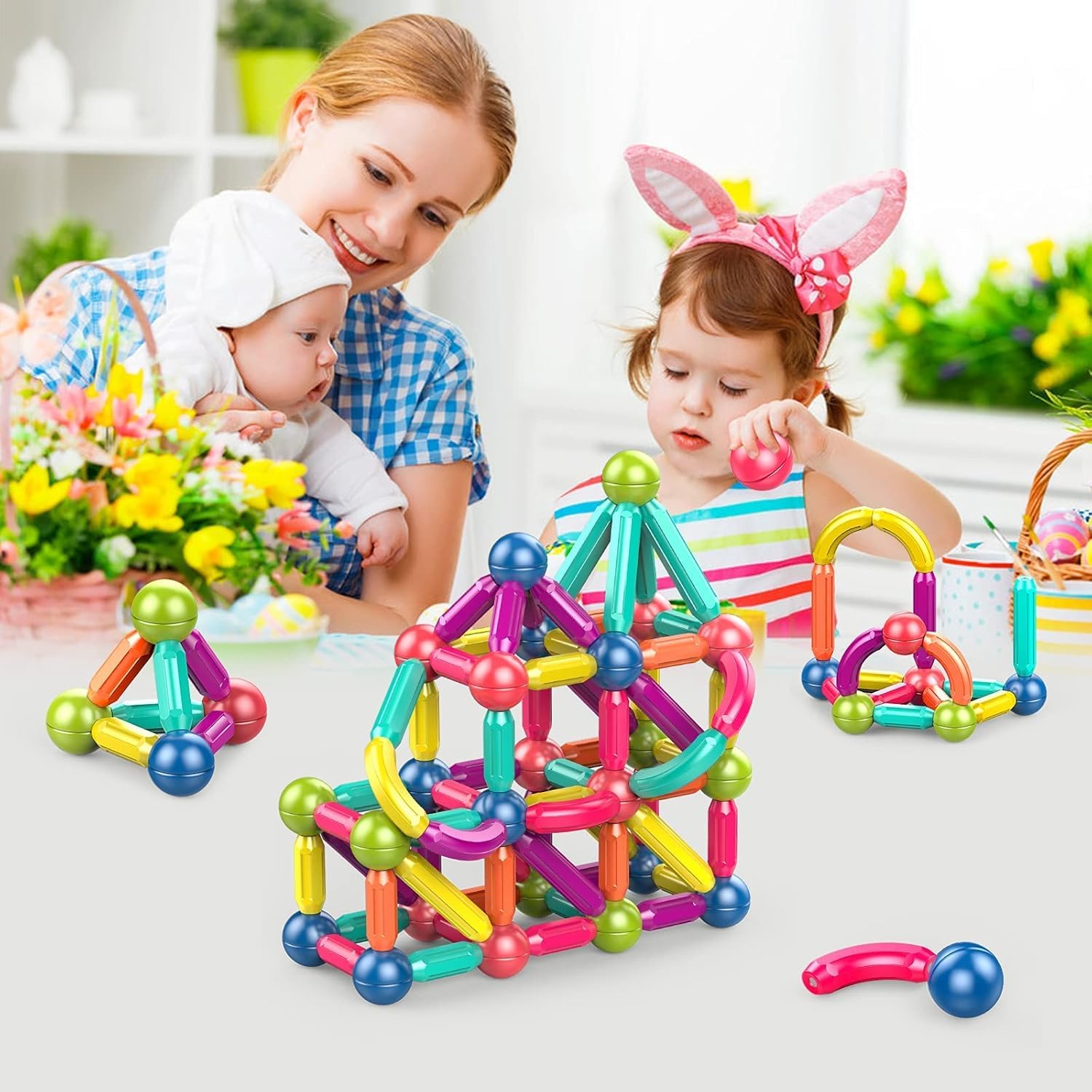 UCRAVO 36 PCS Magnetic Sticks & Balls Building Set for Kids–Colorful STEM Construction Toy,Creative Educational Learning Game for Boys,Girls,DIY 3D Shapes and Structures Building Blocks for Toddlers