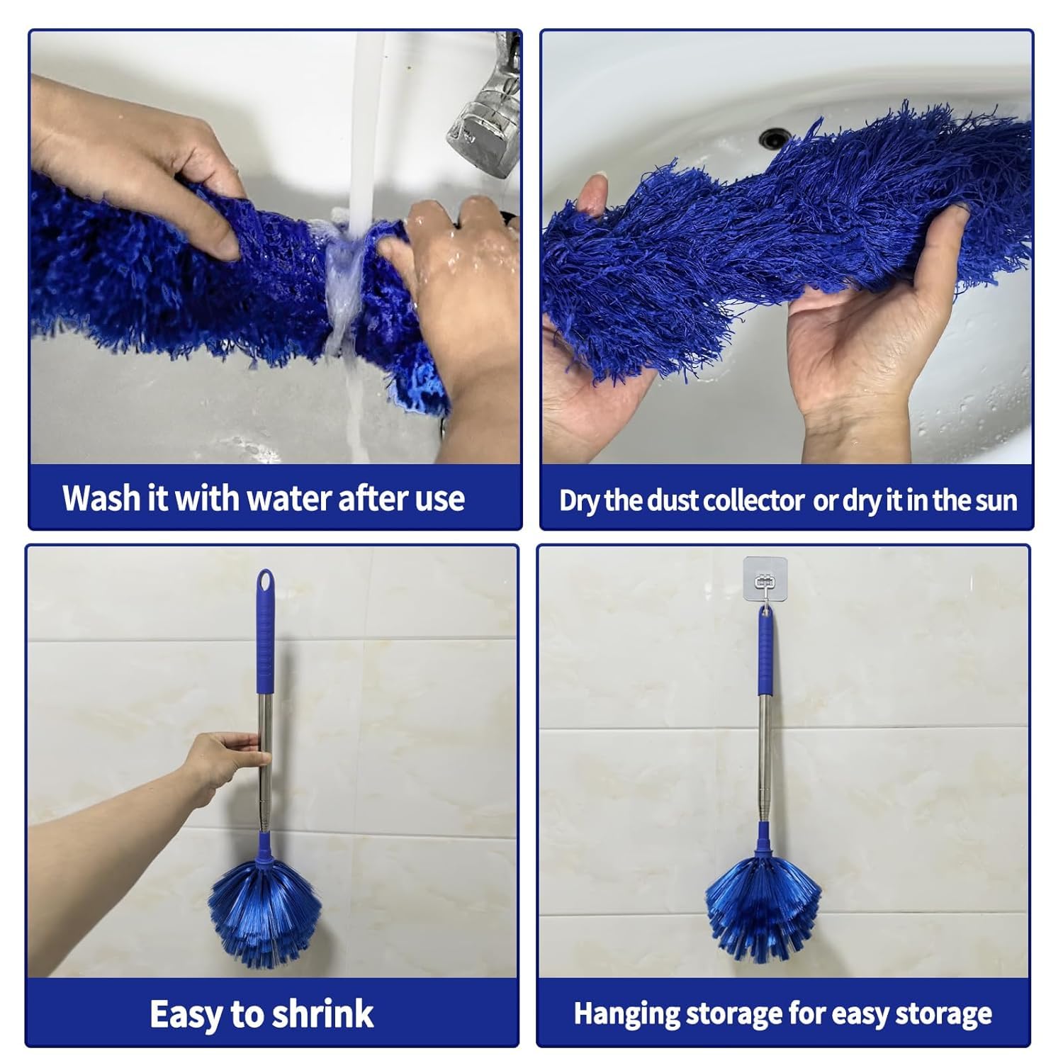 UCRAVO 3 in 1 Microfiber Feather Duster Set with 100 Inch Extendable Pole | 4 PCS Bendable Washable Fan Cleaning Brush for Ceiling Fans, High Ceilings, Cobwebs, Furniture, Walls & Home Dusting