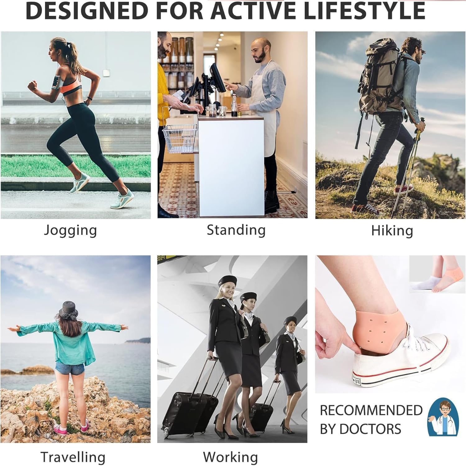 UCRAVO Silicone Heel Protectors, 1 Pair Gel Heel Cushions for Dry Cracked Heels, Plantar Fasciitis & Pain Relief, Breathable Reusable Moisturizing Heel Sleeves for Men & Women for Foot Care