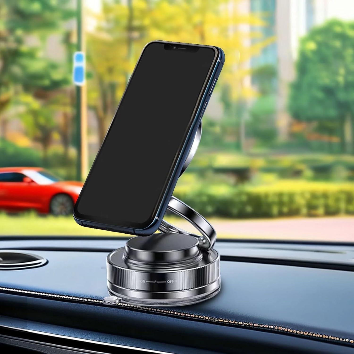 UCRAVO Magnetic Vacuum Mobile Holder with Strong Suction Cup | 360° Rotation Universal Phone Car Mount for Dashboard, Desk, Wall | Hands-Free GPS Stand for Phone, Android & Tablets
