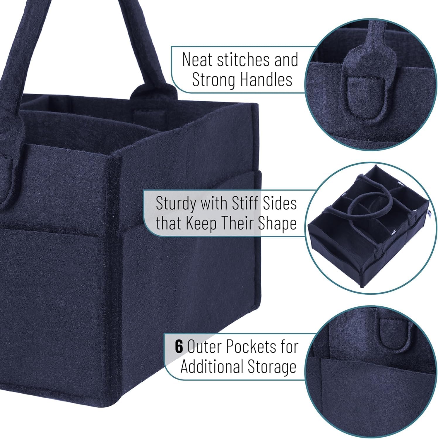 UCRAVO Baby Diaper Organizer,Diaper Caddy Felt Storage Box with Pocket,Portable Baby Wipes Basket with Compartment,Nursery Storage Bin Foldable Carrying Bag Organizer for Car Travel -Blue