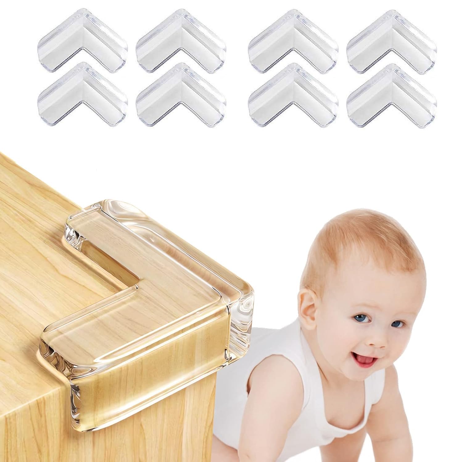 UCRAVO 8 pcs Brown Baby Safety Table Corner Protectors, Furniture Corner and Edge Safety Bumpers, Soft Rubber Foam Cushion Covers, 3M Taped Corner Guards, Baby Child Proofing Pads Rubber Corners