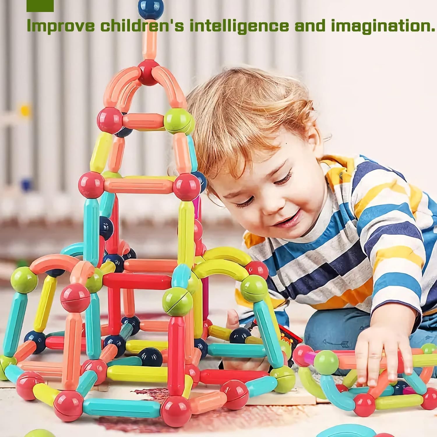 UCRAVO 36 PCS Magnetic Sticks & Balls Building Set for Kids–Colorful STEM Construction Toy,Creative Educational Learning Game for Boys,Girls,DIY 3D Shapes and Structures Building Blocks for Toddlers