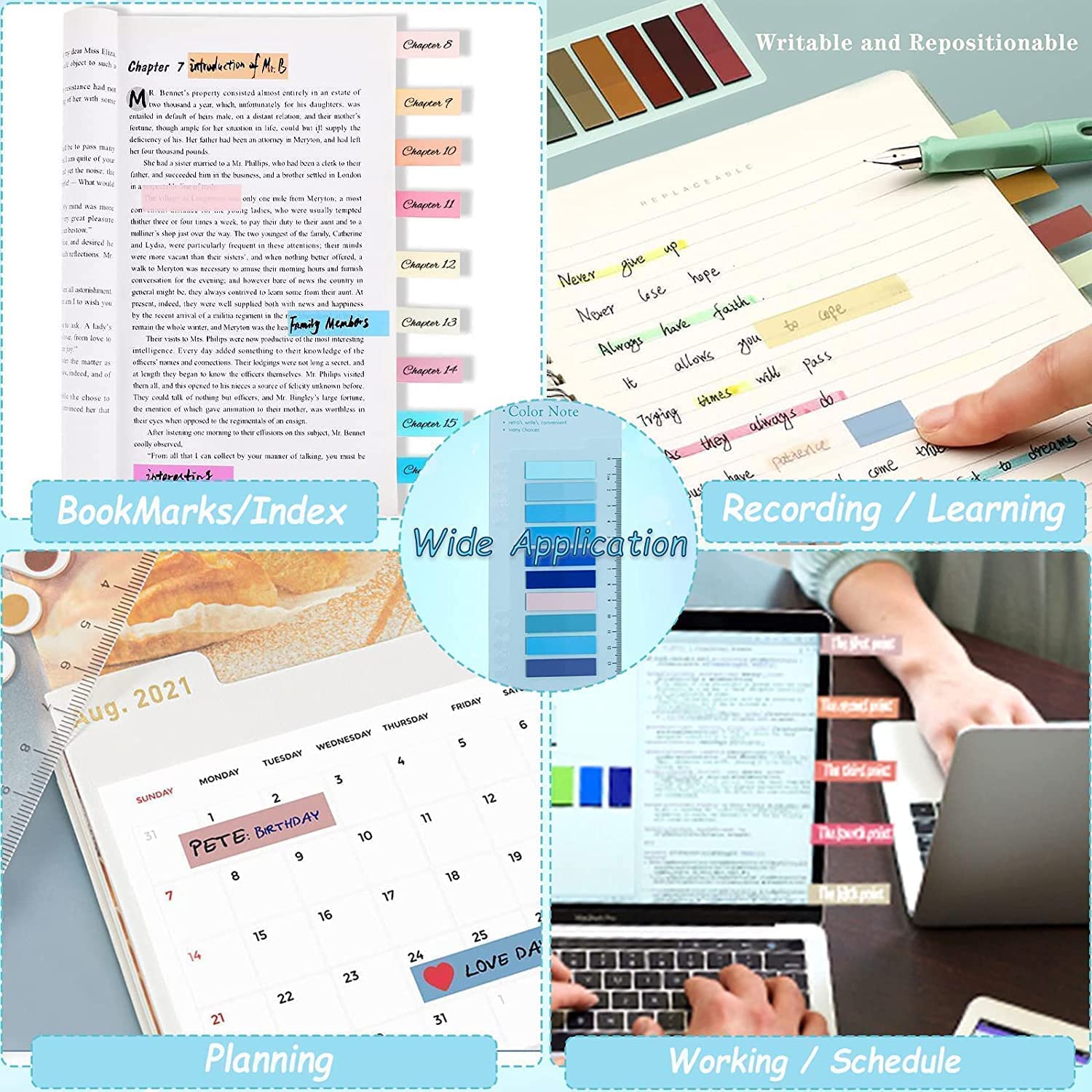 UCRAVO Sticky Tabs Transparent Sticky Notes Writable and Multifunctional Tabs with Ruler Reminder Tabs for Page Markers or Book Reading Notes Sorting Files,Self-Stick Notes (2)