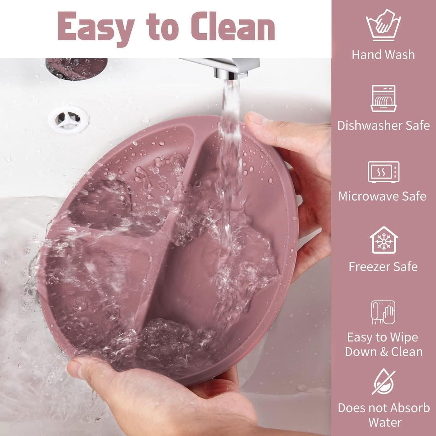 UCRAVO Baby Silicone Feeding Set 6 PCS – Pink Baby Girl Weaning Kit with Suction Bowl, Section Plate, Soft Silicone Bib, Sippy Cup with Handles, Spoon & Fork | Infant & Toddler Feeding Essentials