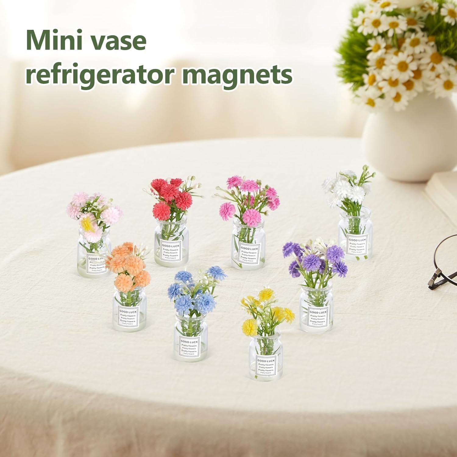 UCRAVO Mini Artificial Flower Vase Set of 6 – Small Glass Bud Vases with Faux Flowers – Decorative Clear Bottle Vases for Living Room, Bedroom, Office Desk, Coffee Table, Rustic Farmhouse Home Decor (pack of 6)