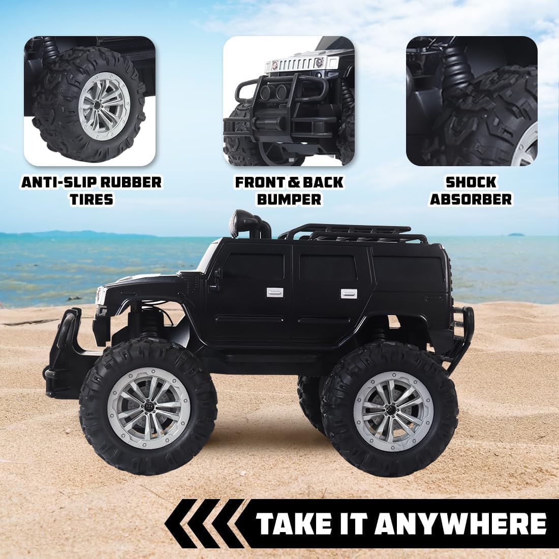 UCRAVO Off Roader RC Car for Boys 6-12 Rechargeable Monster Truck with 4 LED Headlight Modes,2.4GHz Remote Control Car,Lithium Battery,Type-C Fast Charging, All Terrain Off Road Toy Car Gift for Kids