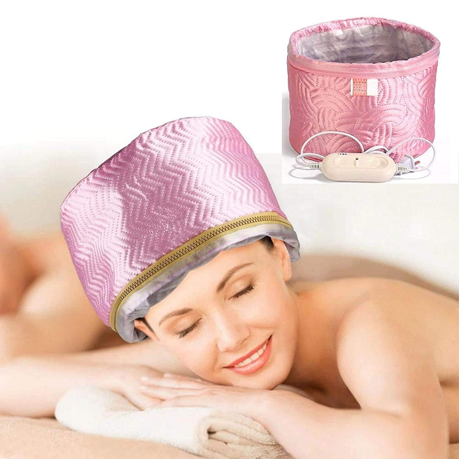UCRAVO Hair Spa Cap for Deep Conditioning, Pink Thermal Steamer Head Cap for Hair Treatment at Home, Adjustable Heat Hair Mask Cap for Dry Damaged Hair, Frizz Repair & Hair Care Steaming