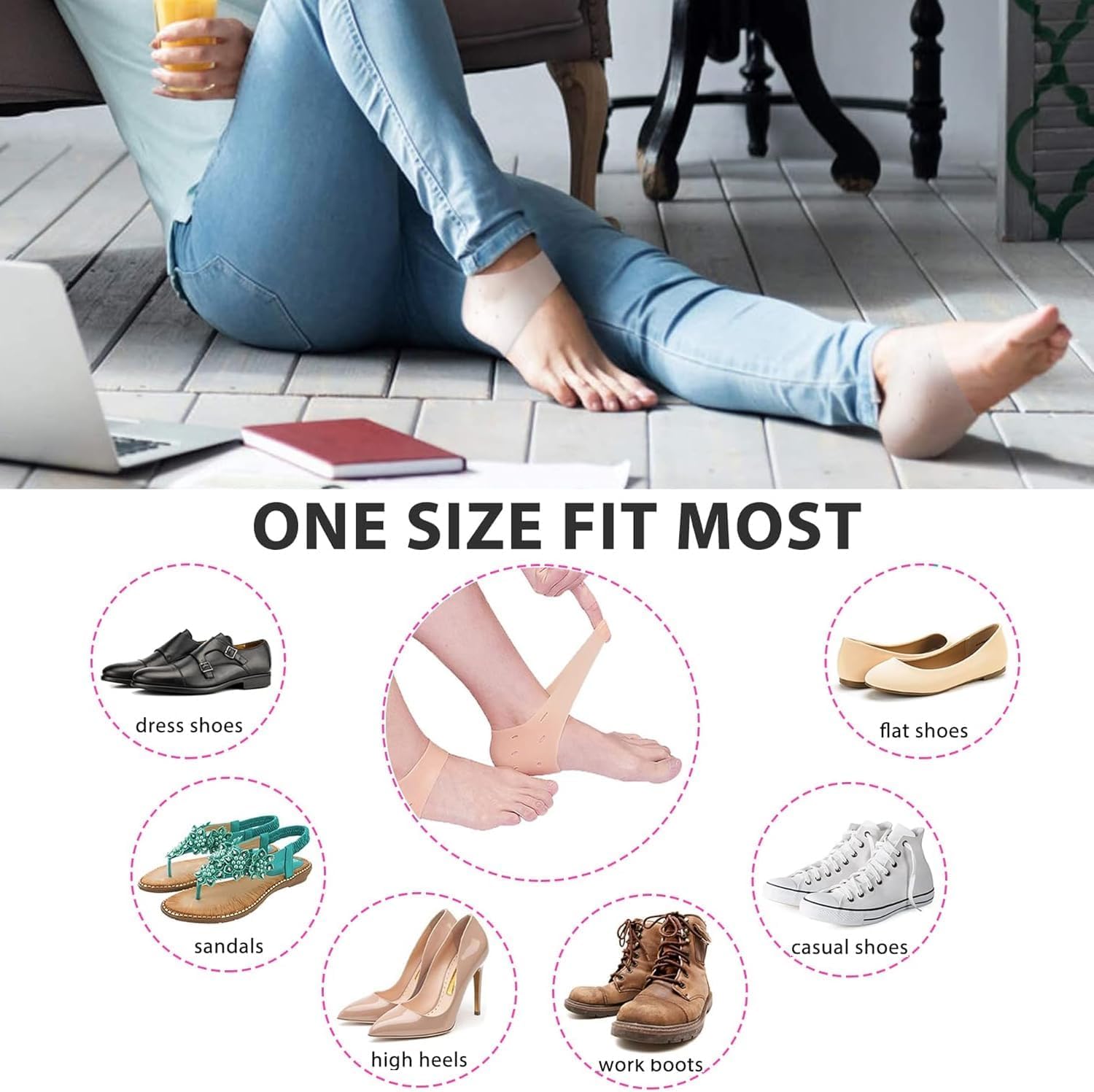 UCRAVO Silicone Heel Protectors, 1 Pair Gel Heel Cushions for Dry Cracked Heels, Plantar Fasciitis & Pain Relief, Breathable Reusable Moisturizing Heel Sleeves for Men & Women for Foot Care