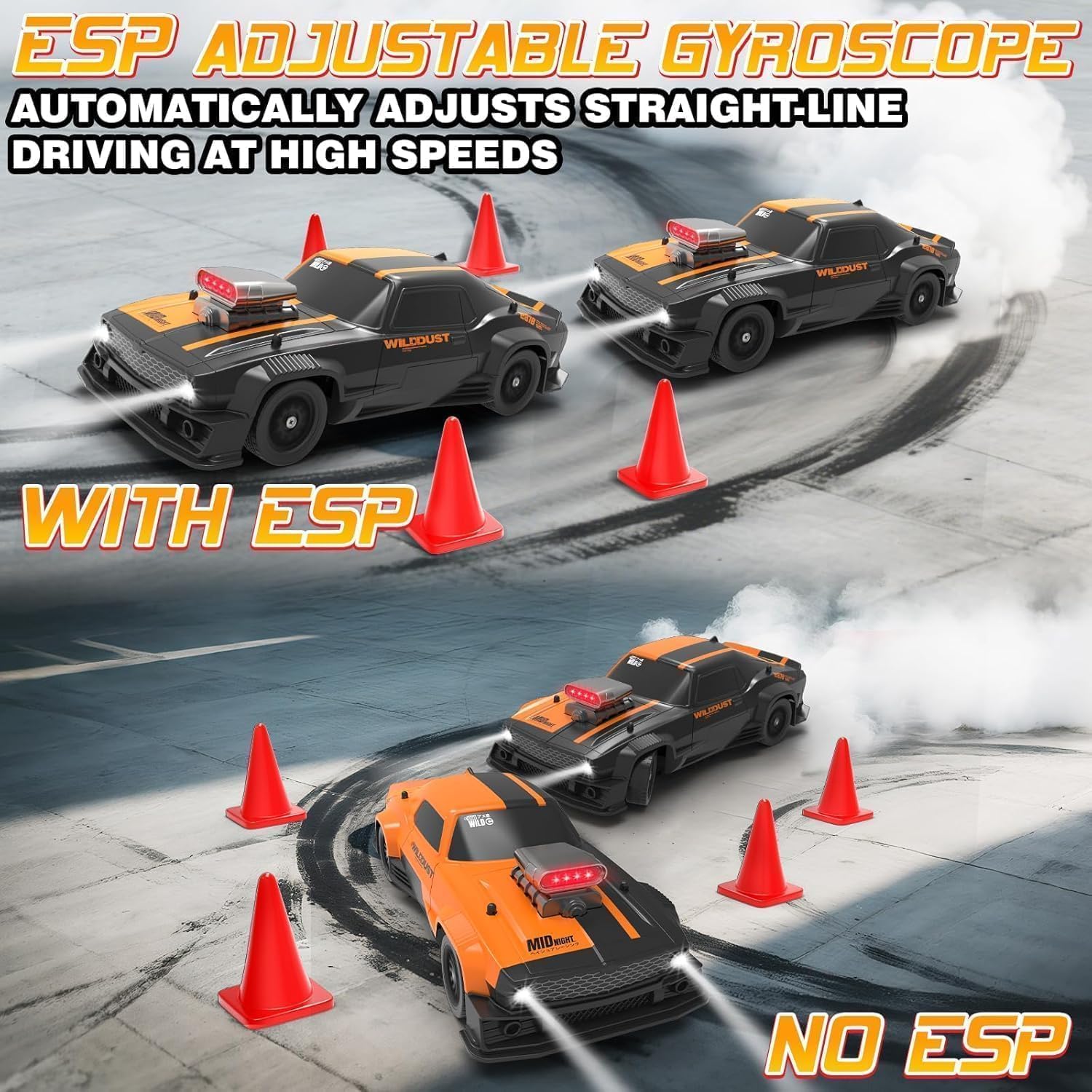 UCRAVO RC Racing Drift Car 1/16 Scale 4X4 High Speed 50+ MPH Remote Control Car with LED Lights, Rechargeable Battery, Off Road RC Buggy Electric Vehicle Model Toy for Kids Boys Girls Adults