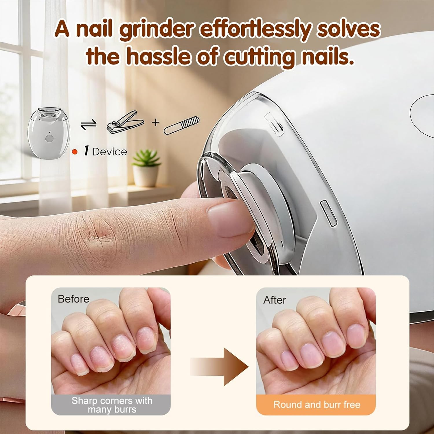 UCRAVO Portable Electric Nail Clipper Automatic Fingernail Grinder with LED Light,3 Adjustable Speeds,Silent Nail Cutter & Polishing Machine, USB Rechargeable Trimmer for Baby, Kids, Adults & Seniors