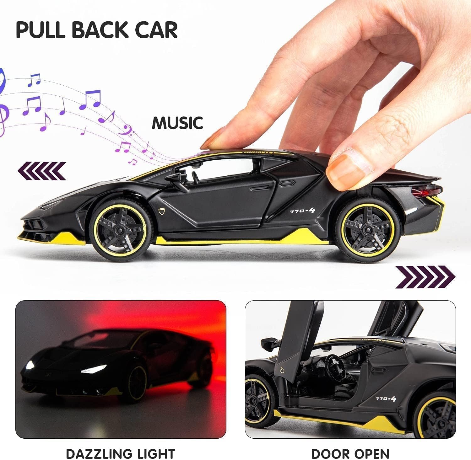 UCRAVO Die-Cast Metal Car 1:32 Scale Pull Back Toy Car with Openable Doors & LED Lights,Alloy Sports Car Model, Miniature Collectible Vehicle for Boys & Girls 3 4 5 6 7 8 Years Old Diecast Lamborgini