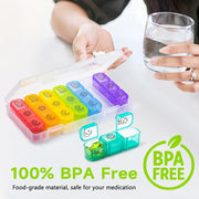 UCRAVO 7 Days Pill Organizer Weekly Medicine Box Morning Afternoon Evening Night Tablet Case BPA Free Portable Box for Vitamins,Supplements& MedicinesTravel Pill Storage for Men Women Senior Citizens