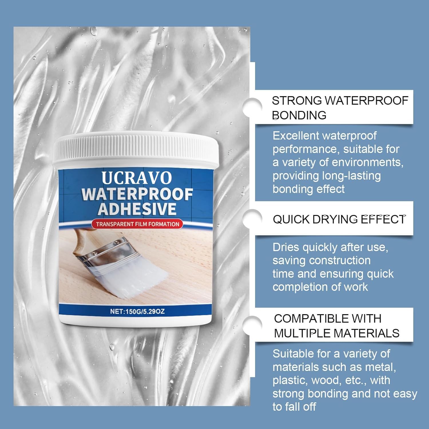 UCRAVO Wall Sealant Anti Leakage Glue Waterproof Adhesive Roof Water Leakages Stops Glue for Wall, Transparent Crack Seal Protection Outdoor Bathroom Tile Window Roof