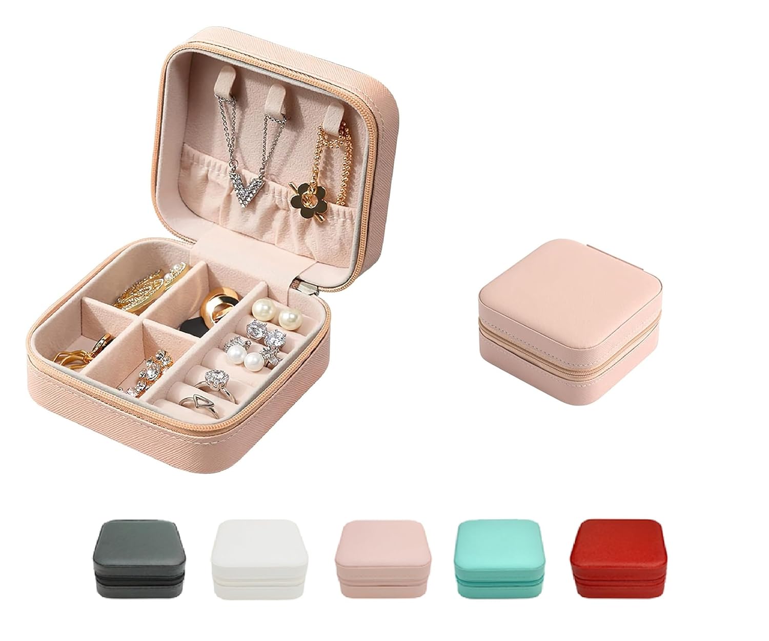 UCRAVO Mini Jewelry Travel Case, Small, Portable Organizer Portable Display Storage Box For Rings Earrings Necklaces Gifts (Multicolor)