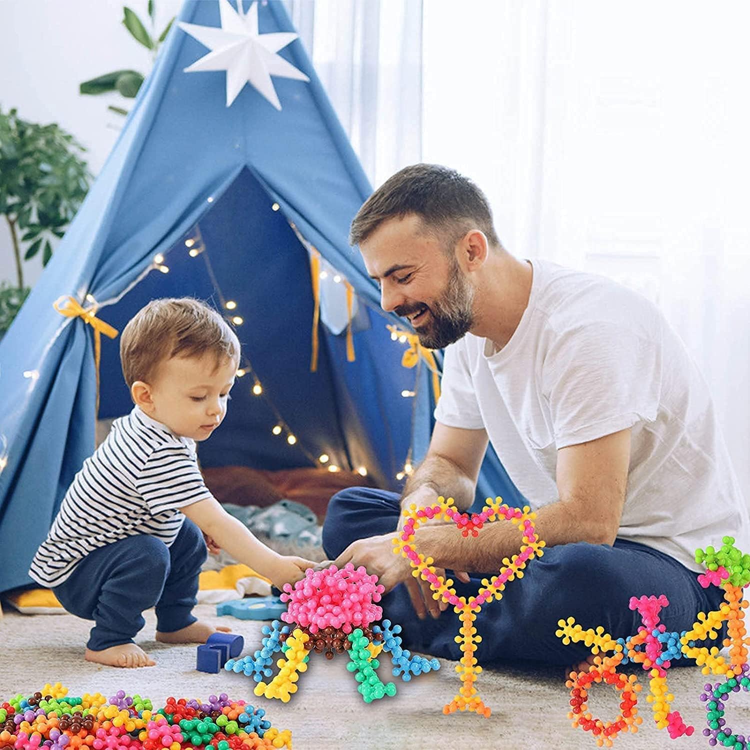 UCRAVO 25 Pcs Star Links Building Blocks Discs Set Interlocking Solid Plastic Building Blocks Set Stem Educational Toy for Kids Safe Learning Promotes Fine Motor Skills Sensory Development