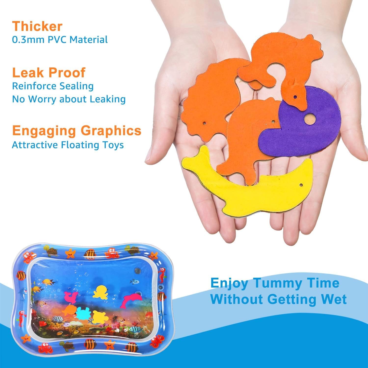 UCRAVO Tummy Time Water Play Mat for Babies & Infants Inflatable Sensory Learning Toy Leakproof Aqua Pad for Newborn 3-12 Months Activity Play Center for Baby Development Best Gift for New Parents