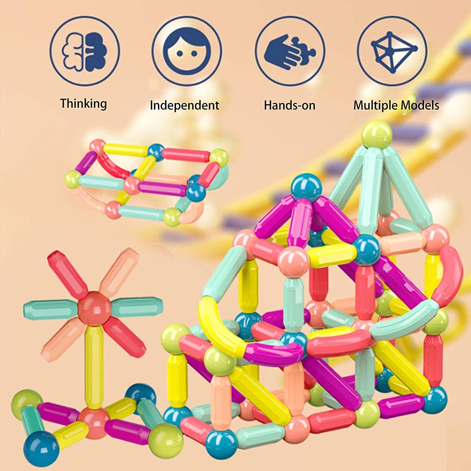 UCRAVO 36 PCS Magnetic Sticks & Balls Building Set for Kids–Colorful STEM Construction Toy,Creative Educational Learning Game for Boys,Girls,DIY 3D Shapes and Structures Building Blocks for Toddlers