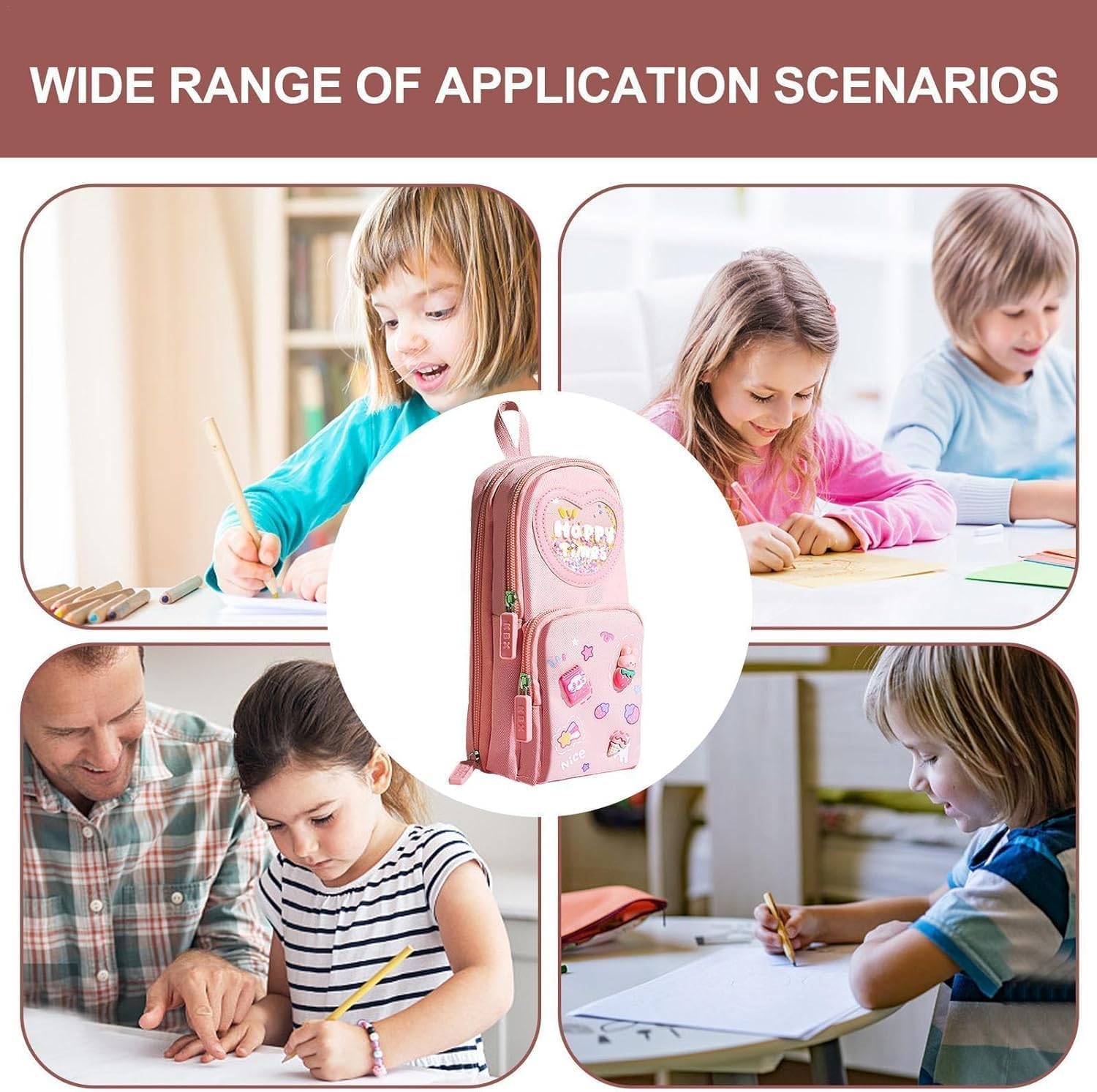 UCRAVO Canvas Premium Pencil Case, 6 Layer Large Capacity Pouch with 3 Compartments | Cute Aesthetic Design for Girls, Students & School Kids | Multifunctional Stationery Organizer & Storage