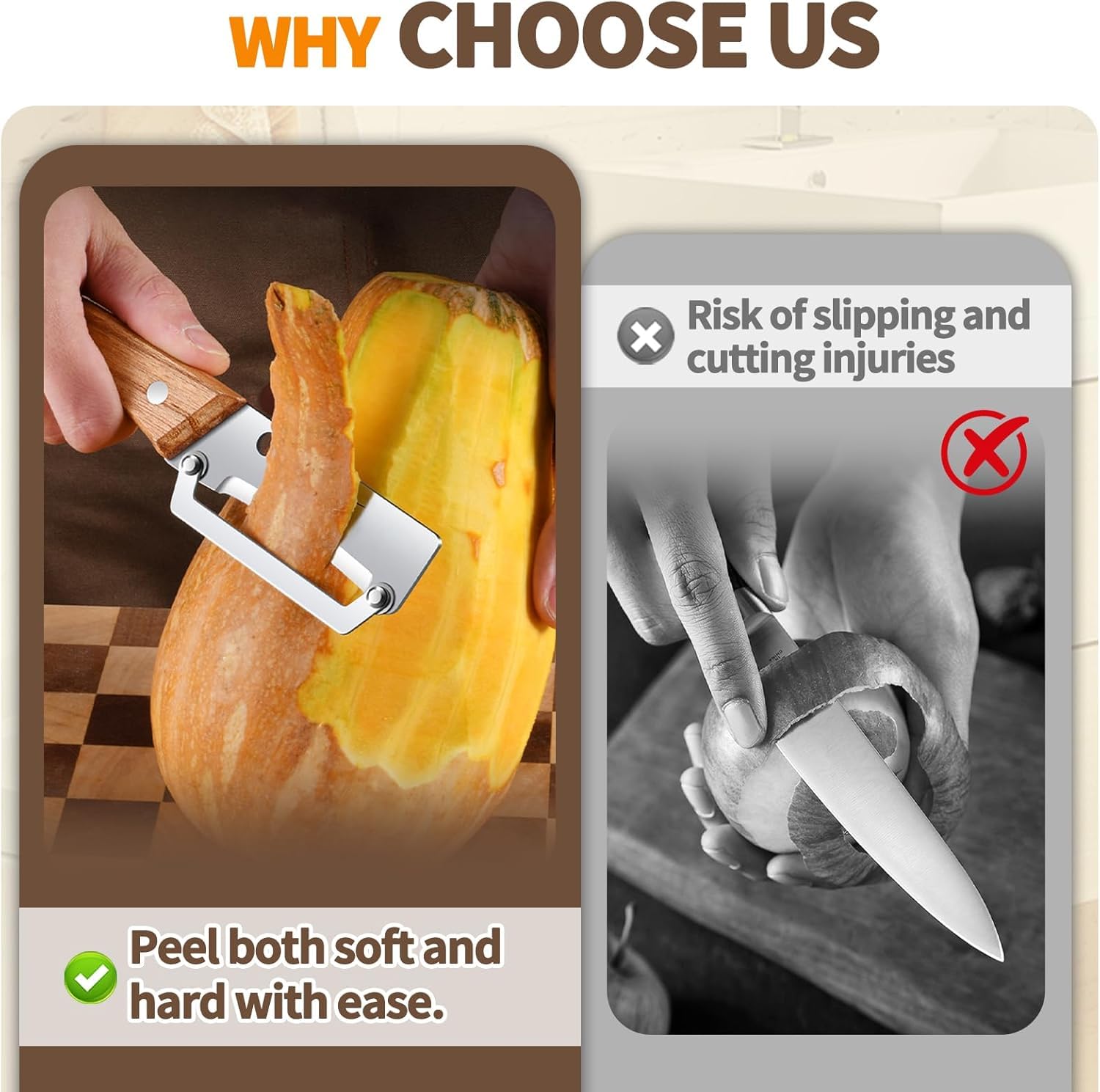 UCRAVO Stainless Steel Vegetable Peeler with Wooden Handle |2-in-1 Julienne & Slicer Tool for Kitchen Multi-Purpose Peeler for Carrot,Potato,Cucumber, Bottle Gourd, Radish & More Sharp Durable Blade