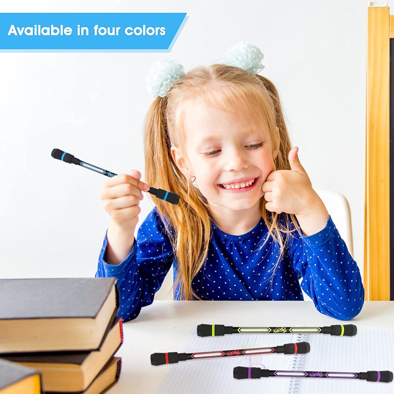 Pack of 2 Spinner Rotatable Gaming Finger Pens- Spinning Rolling Pen, Rotatable Non-Slip Design, Magic Floating & Rolling Light Anti Dropping Pen for Gamers, Ballpoint Pen Rolling Finger Multicolor