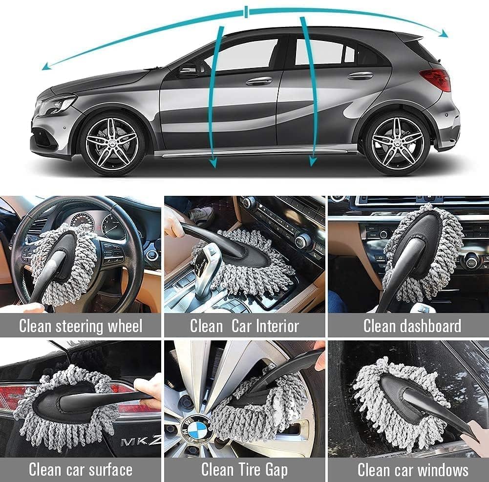 UCRAVO 2 PCS Microfiber Car Duster, Microfiber Car Duster Exterior Scratch Free, car Accessories, Washable Car Brush Duster Extendable Interior, Dust Cleaning Tool (Small+Big)