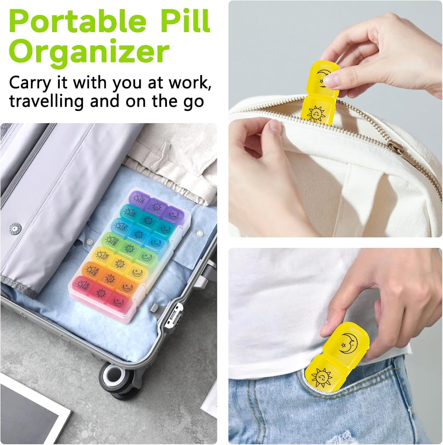 UCRAVO 7 Days Pill Organizer Weekly Medicine Box Morning Afternoon Evening Night Tablet Case BPA Free Portable Box for Vitamins,Supplements& MedicinesTravel Pill Storage for Men Women Senior Citizens