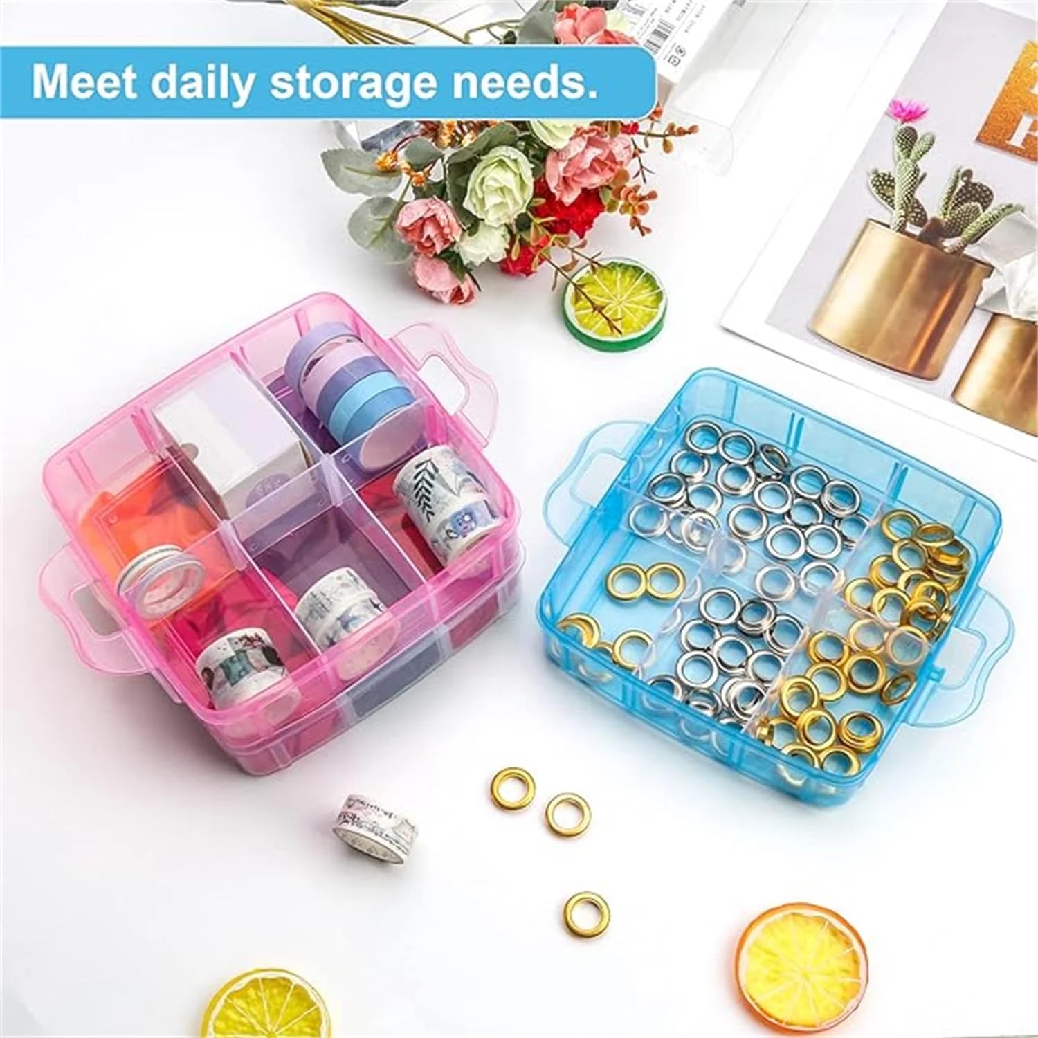 UCRAVO 1 PCS organizer storage box, 18 Grid Square Storage Box, toy organisers storage box, transparent box, 3-layer Jewelry Accessories Toy Finishing Box, Multi-purpose Storage Container(BLUE)