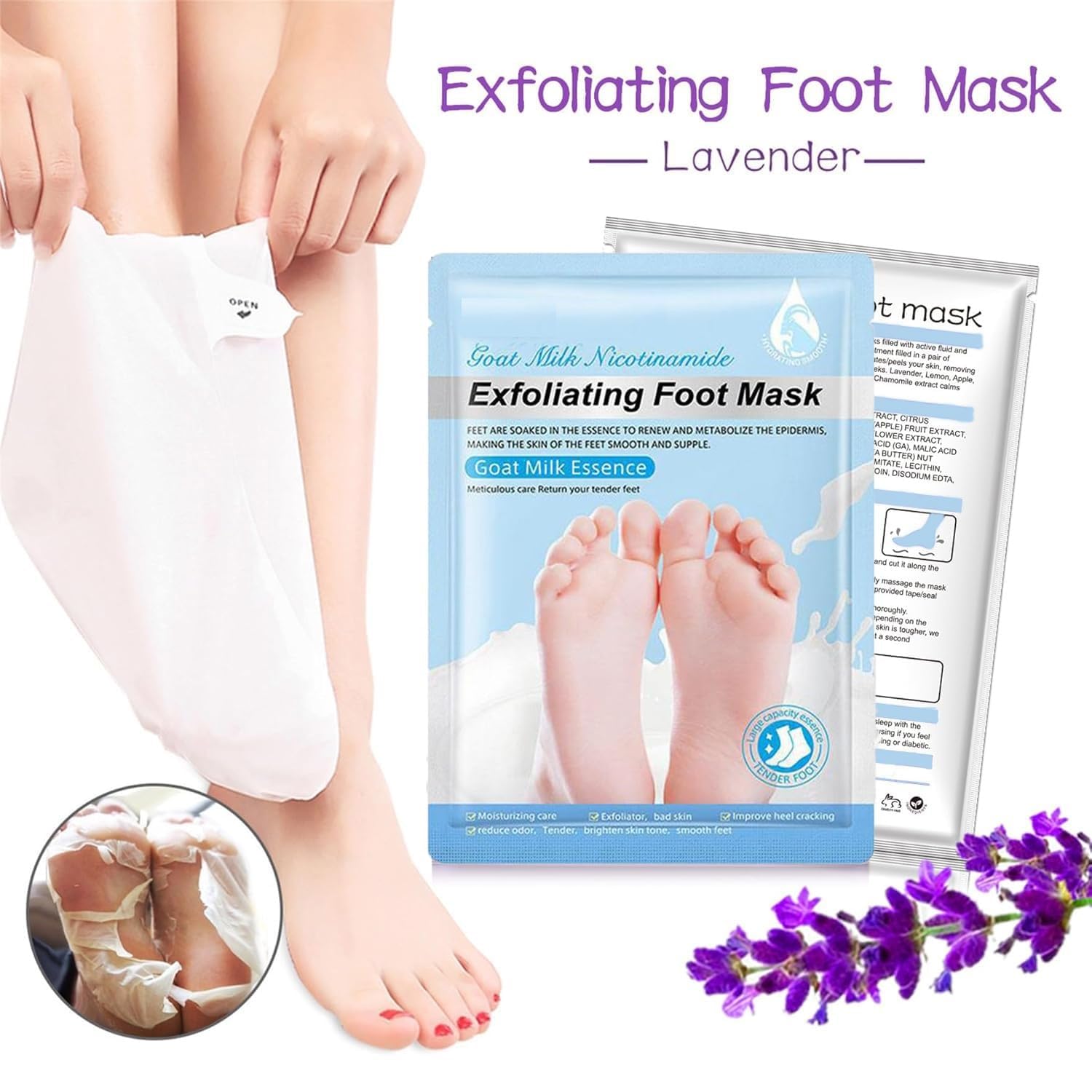 UCRAVO Foot Peeling Mask Purple for Dead Skin Removal, Exfoliating Foot Peel Mask Socks for Cracked Heels, Callus Remover, Hard Skin Repair, Baby Soft Smooth Feet Spa Treatment for Men & Women (1Pair)